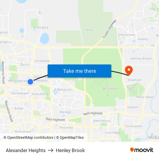 Alexander Heights to Henley Brook map