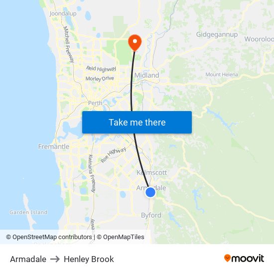 Armadale to Henley Brook map