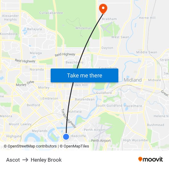 Ascot to Henley Brook map