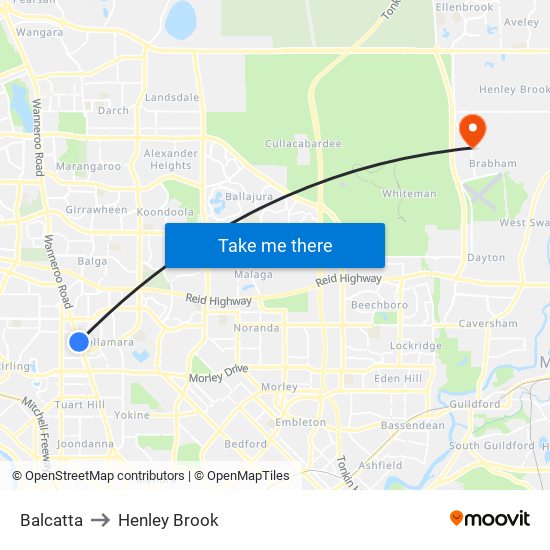 Balcatta to Henley Brook map