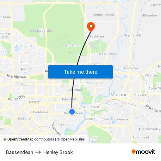 Bassendean to Henley Brook map