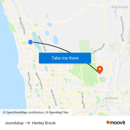 Joondalup to Henley Brook map