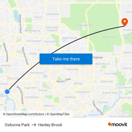 Osborne Park to Henley Brook map