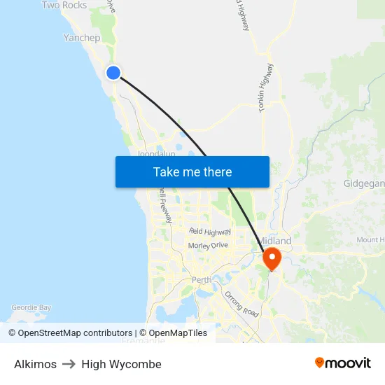 Alkimos to High Wycombe map