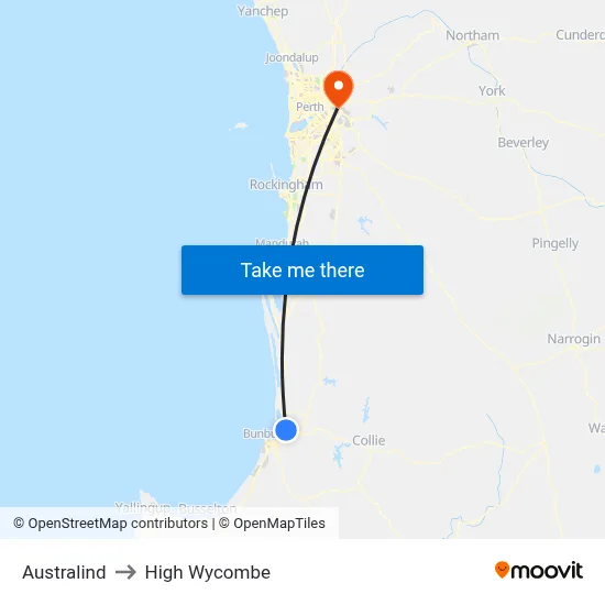 Australind to High Wycombe map