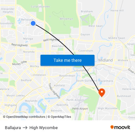 Ballajura to High Wycombe map