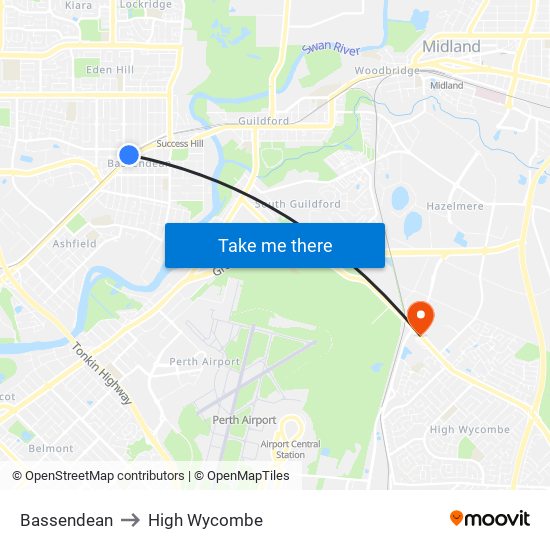 Bassendean to High Wycombe map