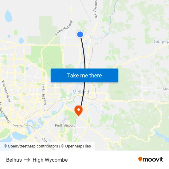Belhus to High Wycombe map