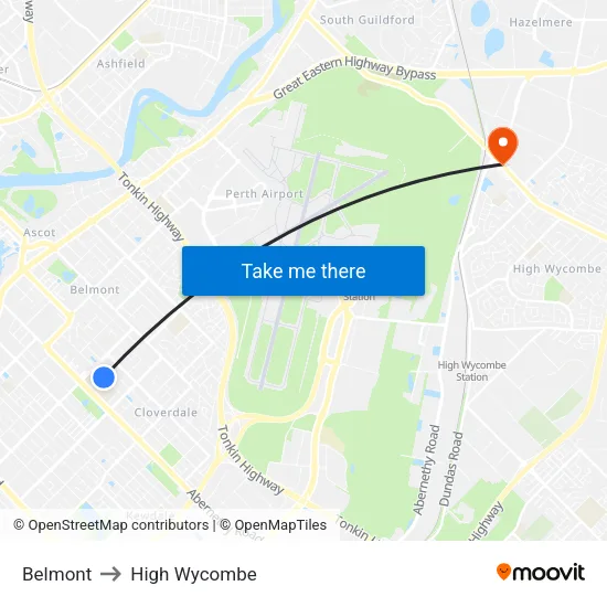 Belmont to High Wycombe map