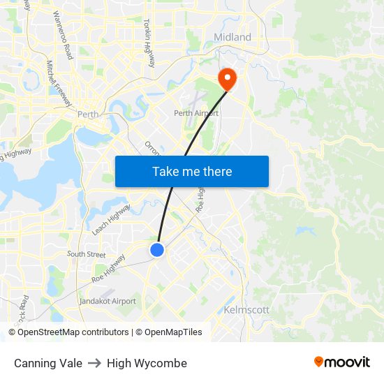 Canning Vale to High Wycombe map