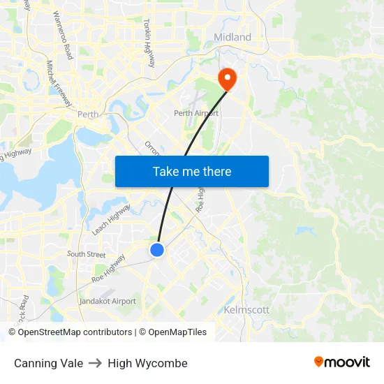 Canning Vale to High Wycombe map