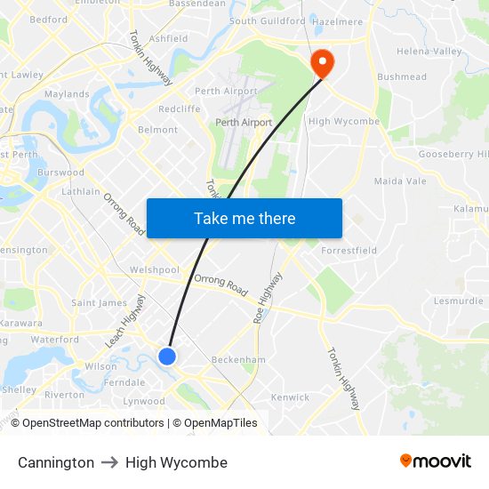 Cannington to High Wycombe map