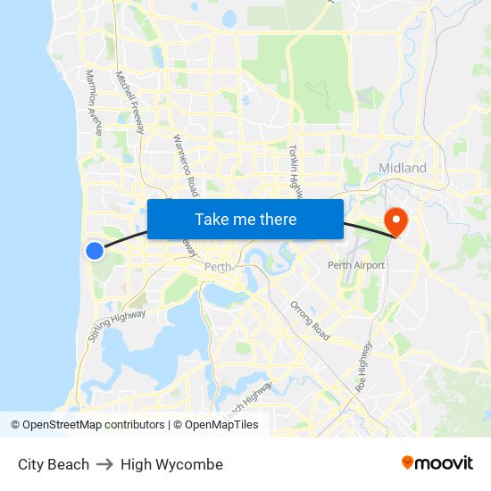 City Beach to High Wycombe map