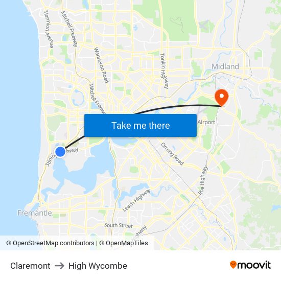 Claremont to High Wycombe map