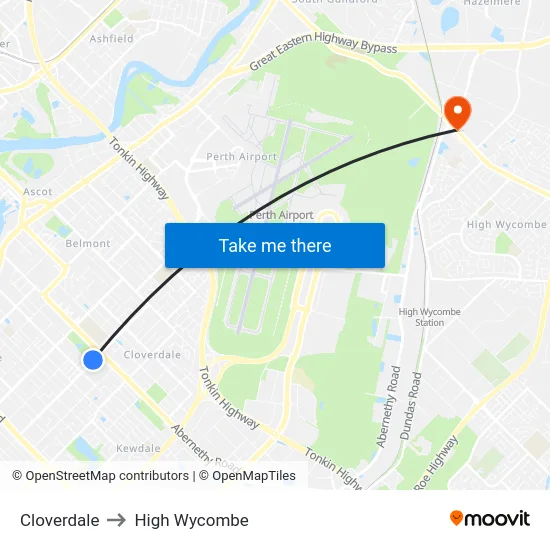 Cloverdale to High Wycombe map