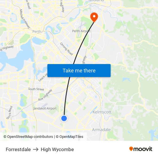 Forrestdale to High Wycombe map