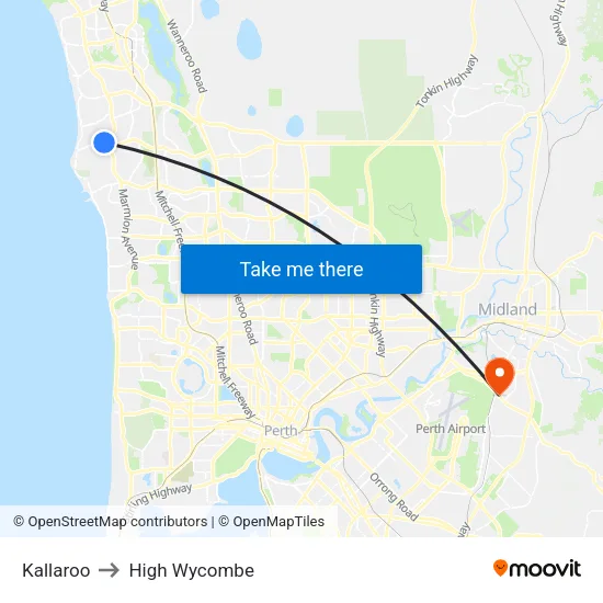 Kallaroo to High Wycombe map