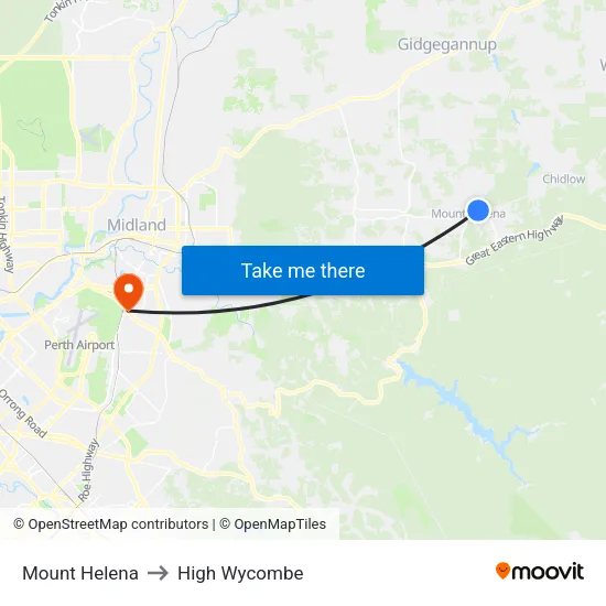 Mount Helena to High Wycombe map