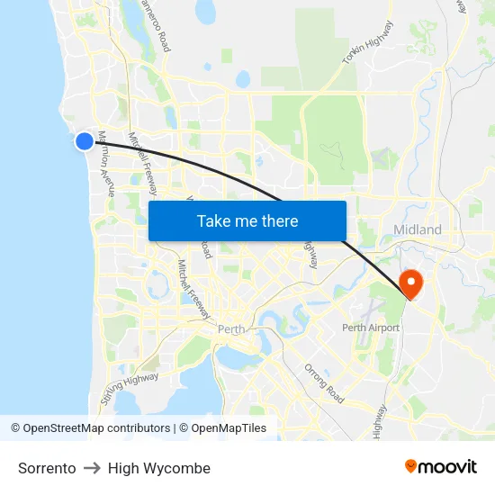 Sorrento to High Wycombe map