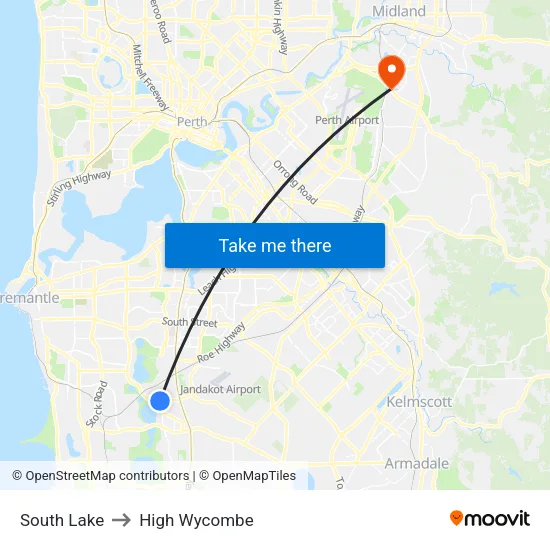 South Lake to High Wycombe map