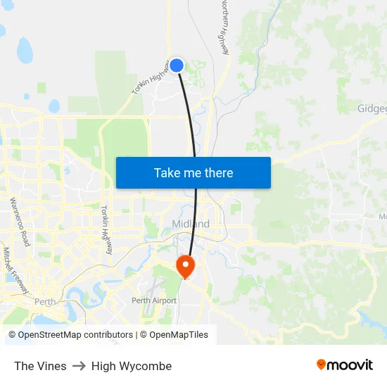 The Vines to High Wycombe map