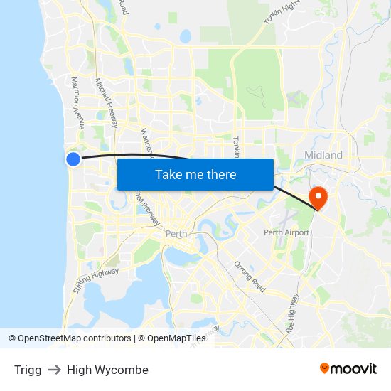 Trigg to High Wycombe map