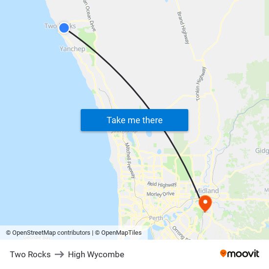 Two Rocks to High Wycombe map