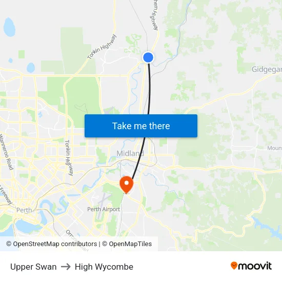 Upper Swan to High Wycombe map