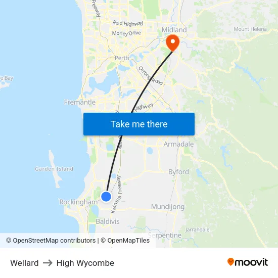 Wellard to High Wycombe map