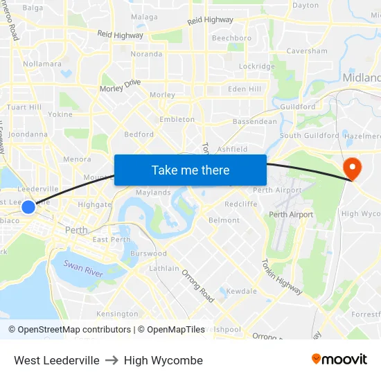 West Leederville to High Wycombe map