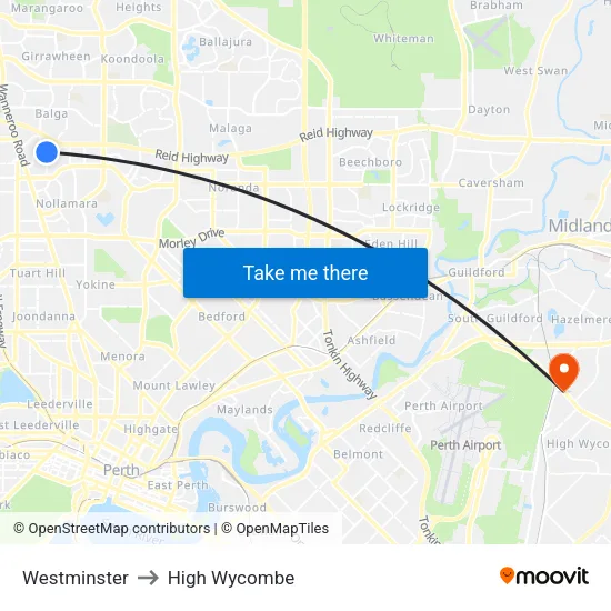 Westminster to High Wycombe map