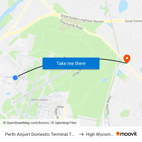 Perth Airport Domestic Terminal T3 T4 to High Wycombe map