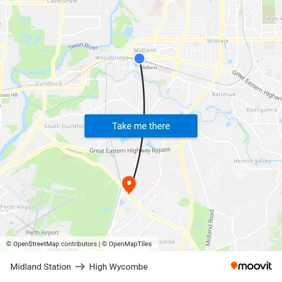 Midland Station to High Wycombe map