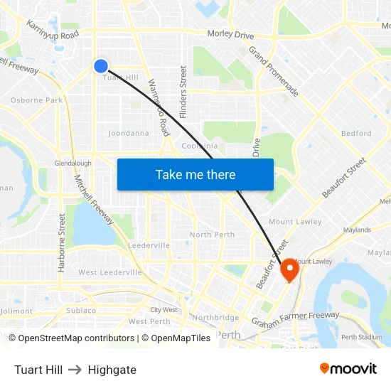 Tuart Hill to Highgate map
