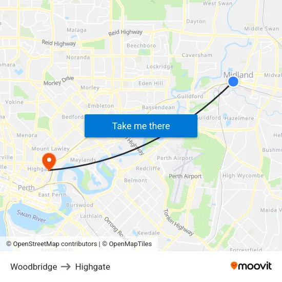Woodbridge to Highgate map
