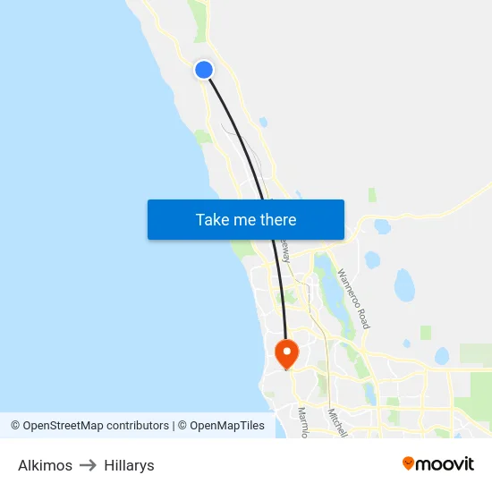 Alkimos to Hillarys map
