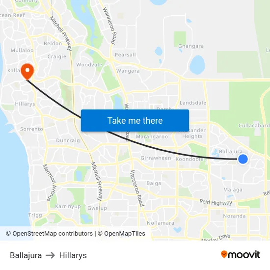 Ballajura to Hillarys map
