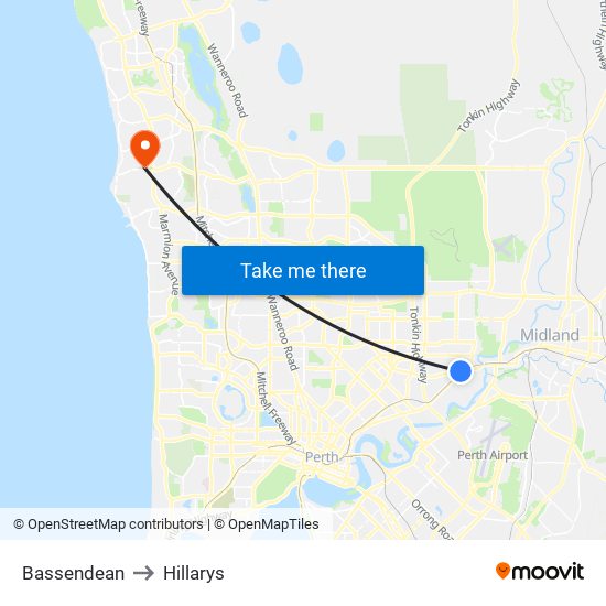 Bassendean to Hillarys map