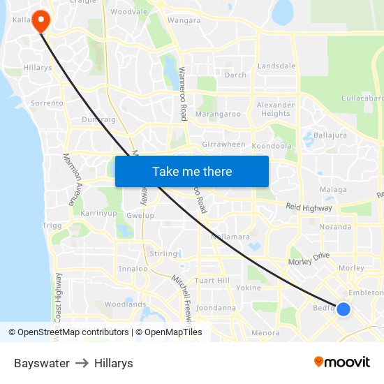 Bayswater to Hillarys map