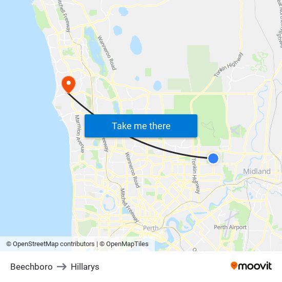 Beechboro to Hillarys map