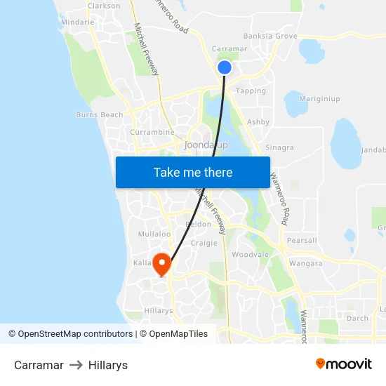 Carramar to Hillarys map