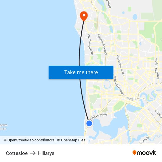 Cottesloe to Hillarys map