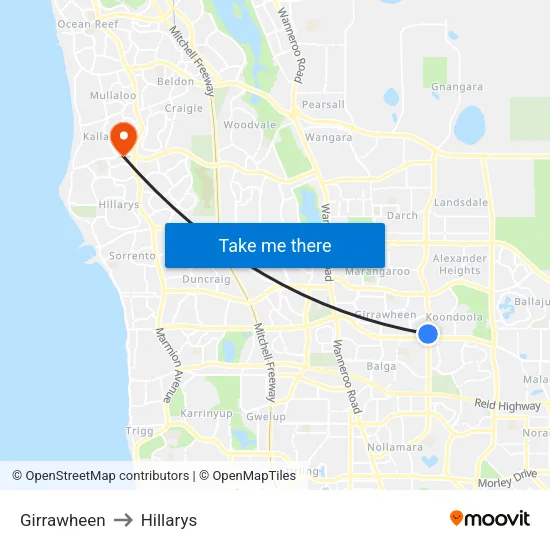 Girrawheen to Hillarys map