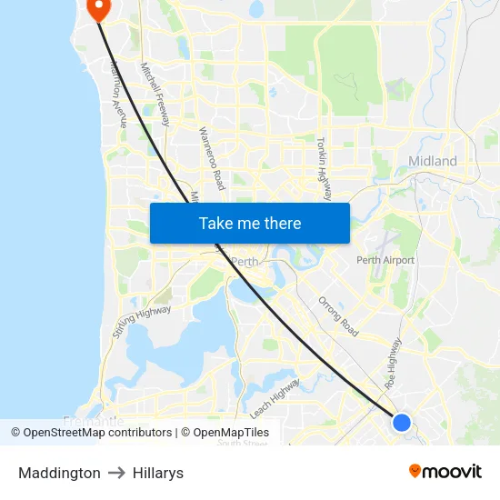 Maddington to Hillarys map