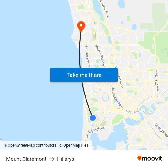 Mount Claremont to Hillarys map