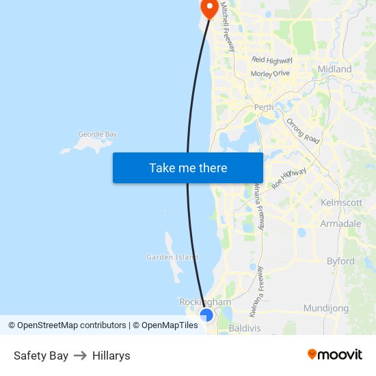 Safety Bay to Hillarys map