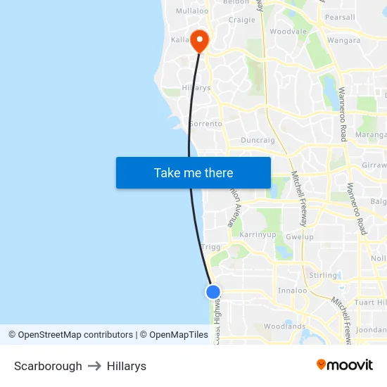 Scarborough to Hillarys map