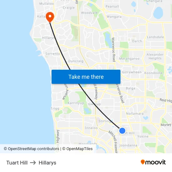 Tuart Hill to Hillarys map