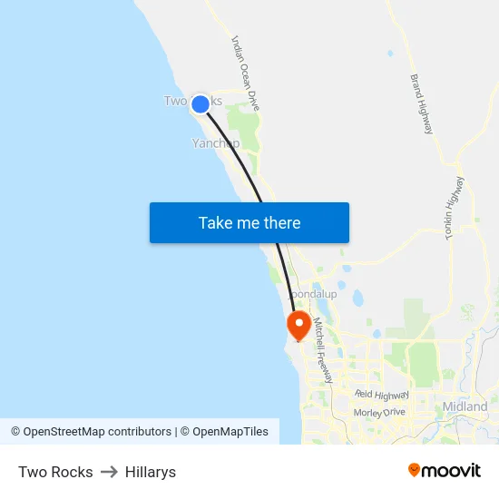 Two Rocks to Hillarys map