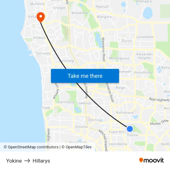 Yokine to Hillarys map
